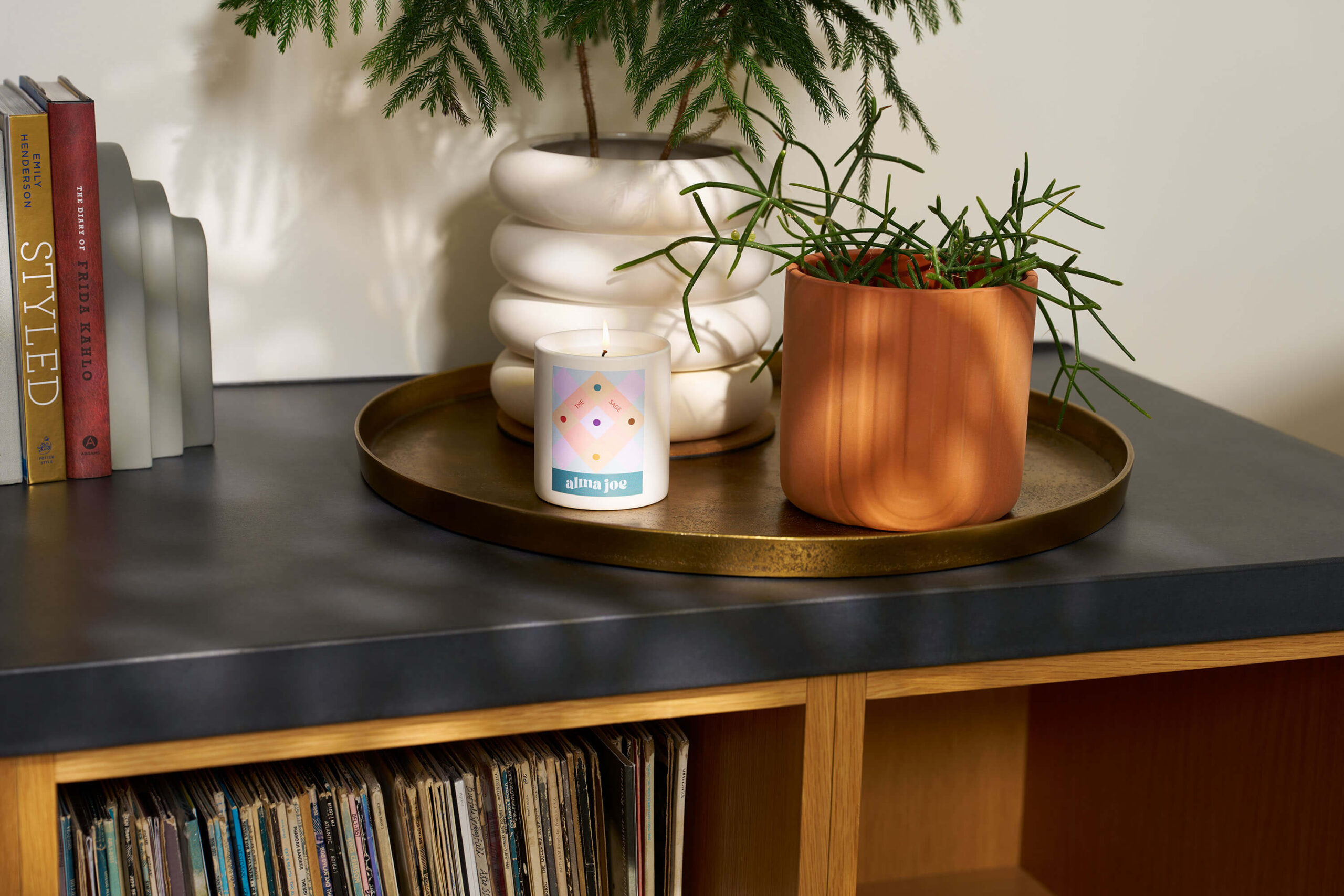 the Sage candle on counter top