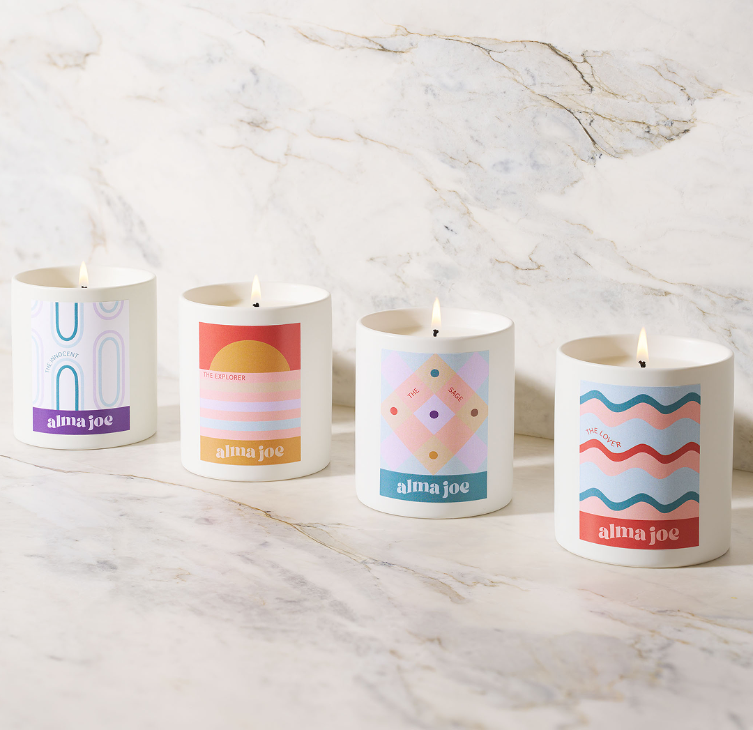 Alma Joe candles lined up