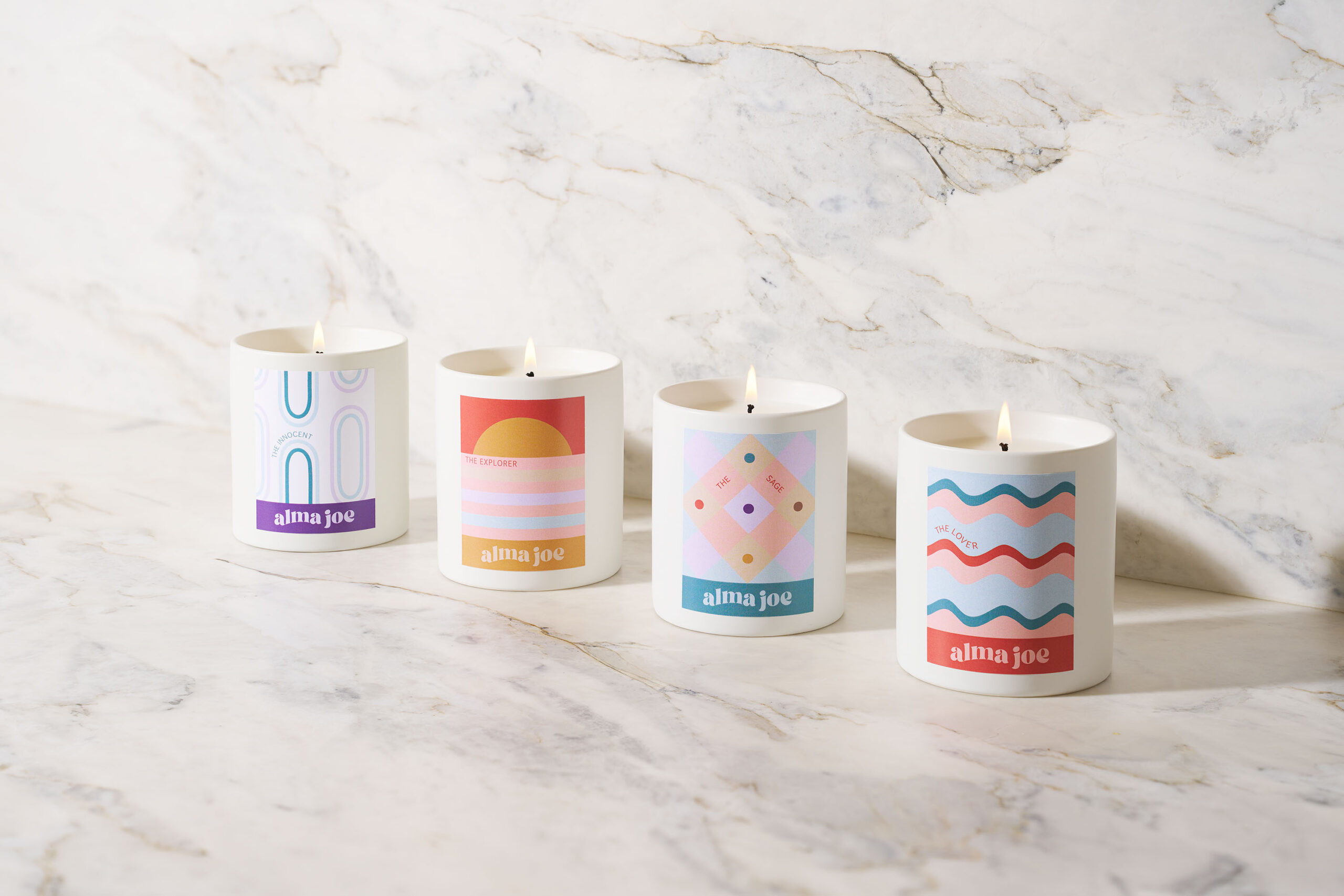 alma joe candles lined up
